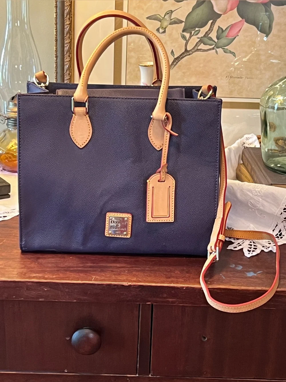 Dooney & Bourke Egg Plant Satchel with Tan Trim and Strap